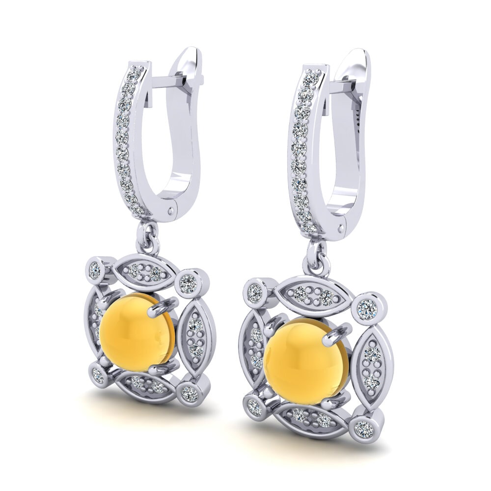 18k Oro Blanco Citrino Cabujón Pendiente de mujer Yonita