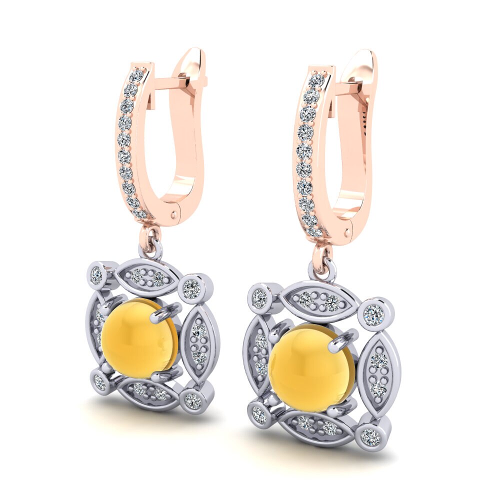 9k Oro Blanco & Rosa Citrino Cabujón Pendiente de mujer Yonita