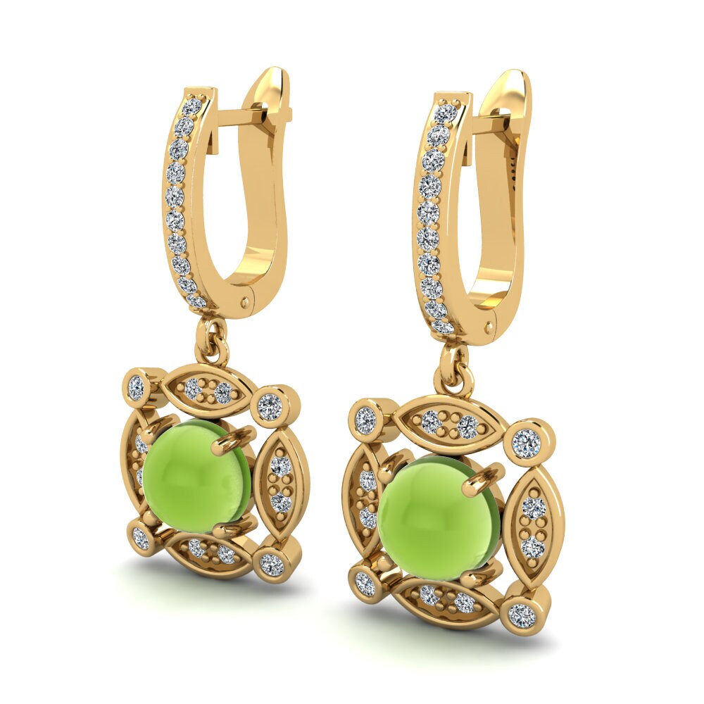 14k Oro Amarillo Peridoto Cabujón Pendiente de mujer Yonita