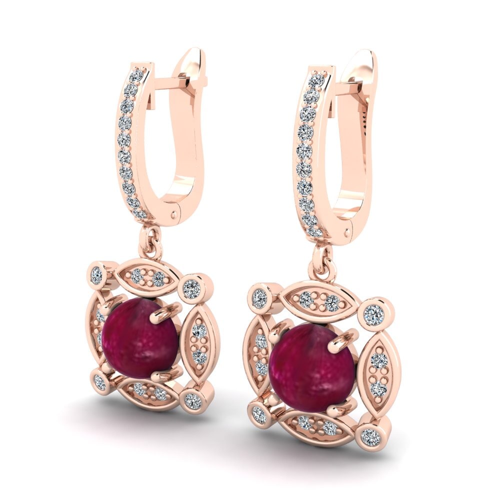 18k Oro Rosa Rubí Cabujón Pendiente de mujer Yonita