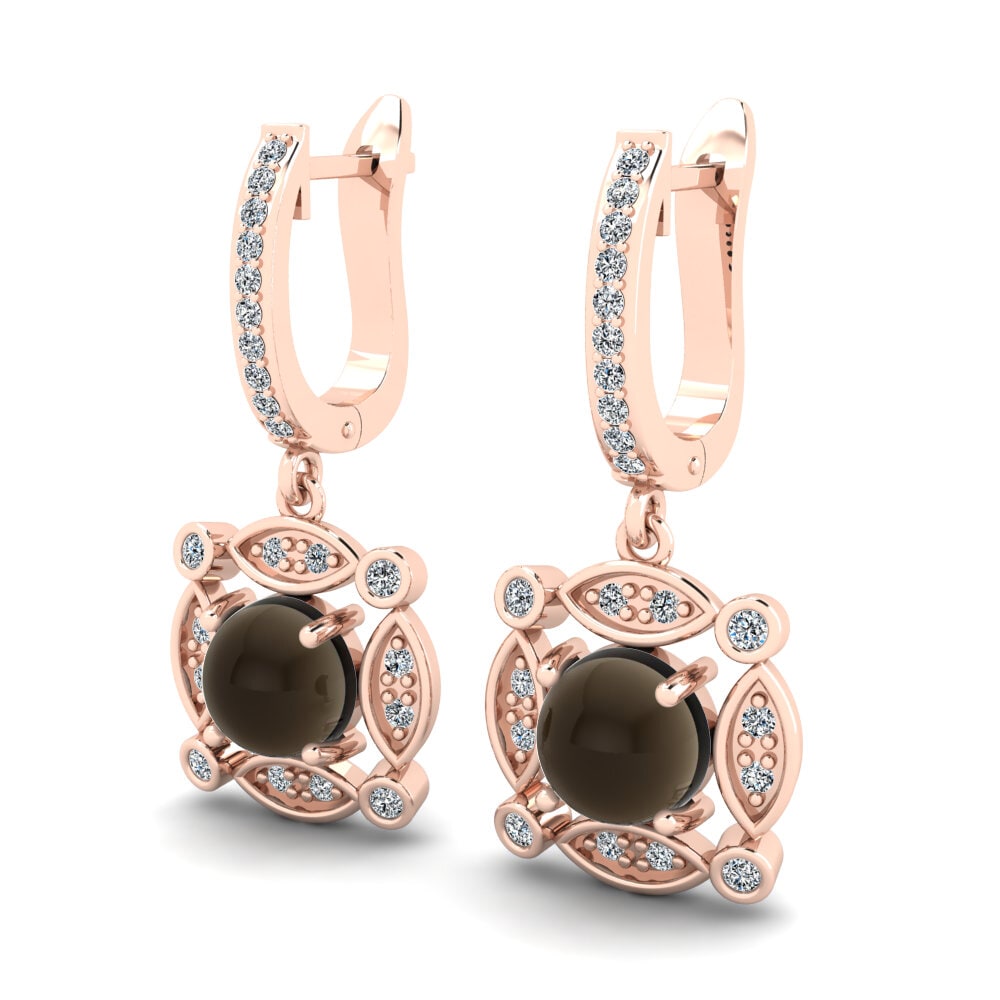 14ct Rose Gold Cabochon Smoky Topaz Women's Earring Yonita