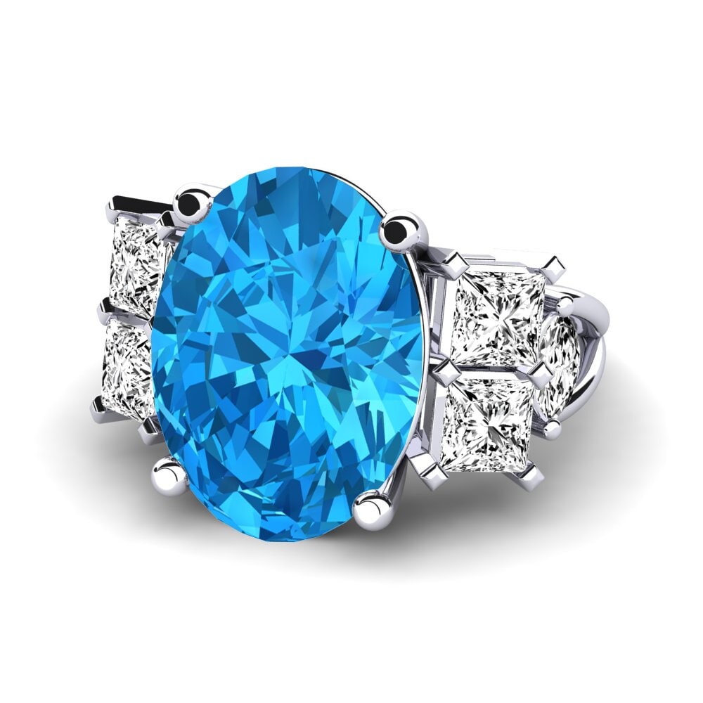 Ovalado Topacio azul Anillo Yovela