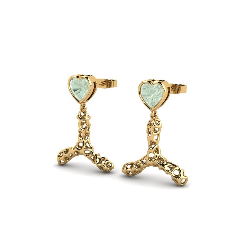 14ct Yellow Gold Green Amethyst Women's Earring Ytoos