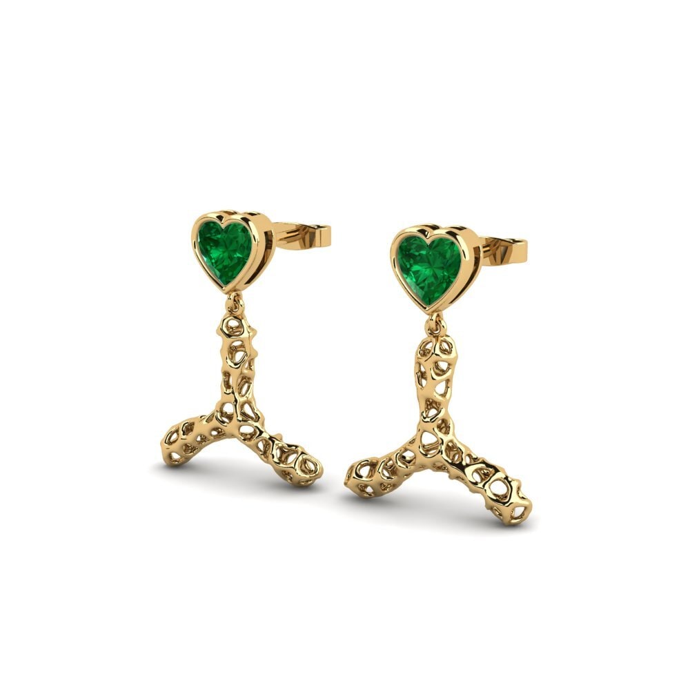 14ct Yellow Gold Emerald (Lab Created) Women's Earring Ytoos