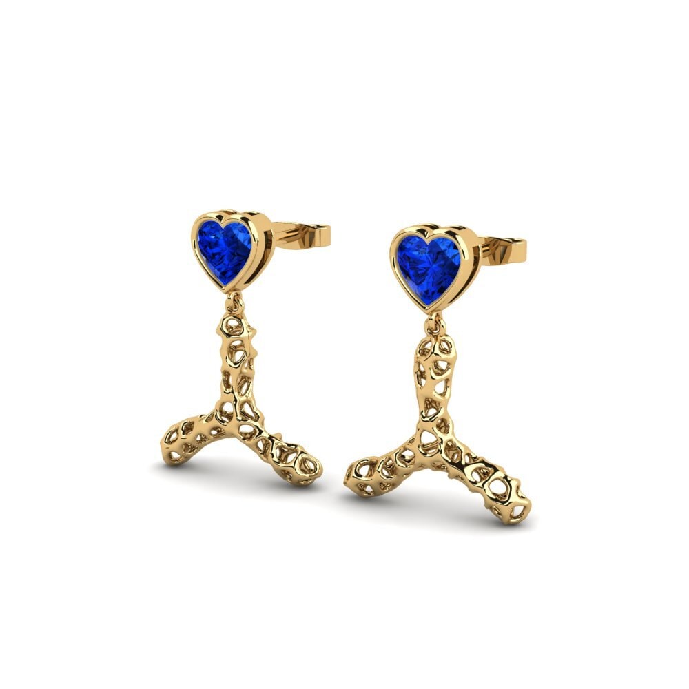 14ct Yellow Gold Sapphire (Lab Created) Women's Earring Ytoos