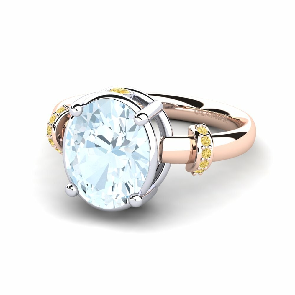 2.4 Carat Side-Stone Aquamarine 14k Rose & White Gold Engagement Ring Yudella