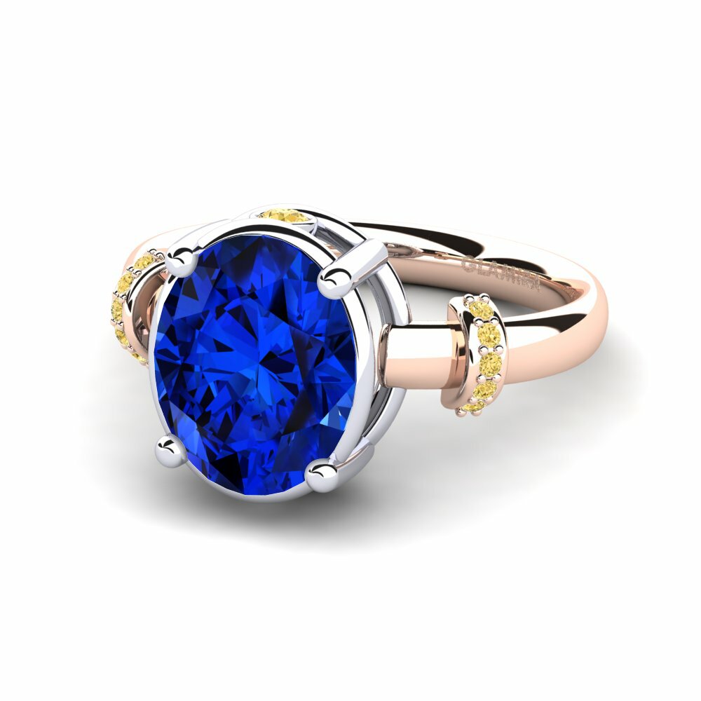 2.4 Carat Side-Stone Sapphire (Lab Created) 14k Rose & White Gold Engagement Ring Yudella