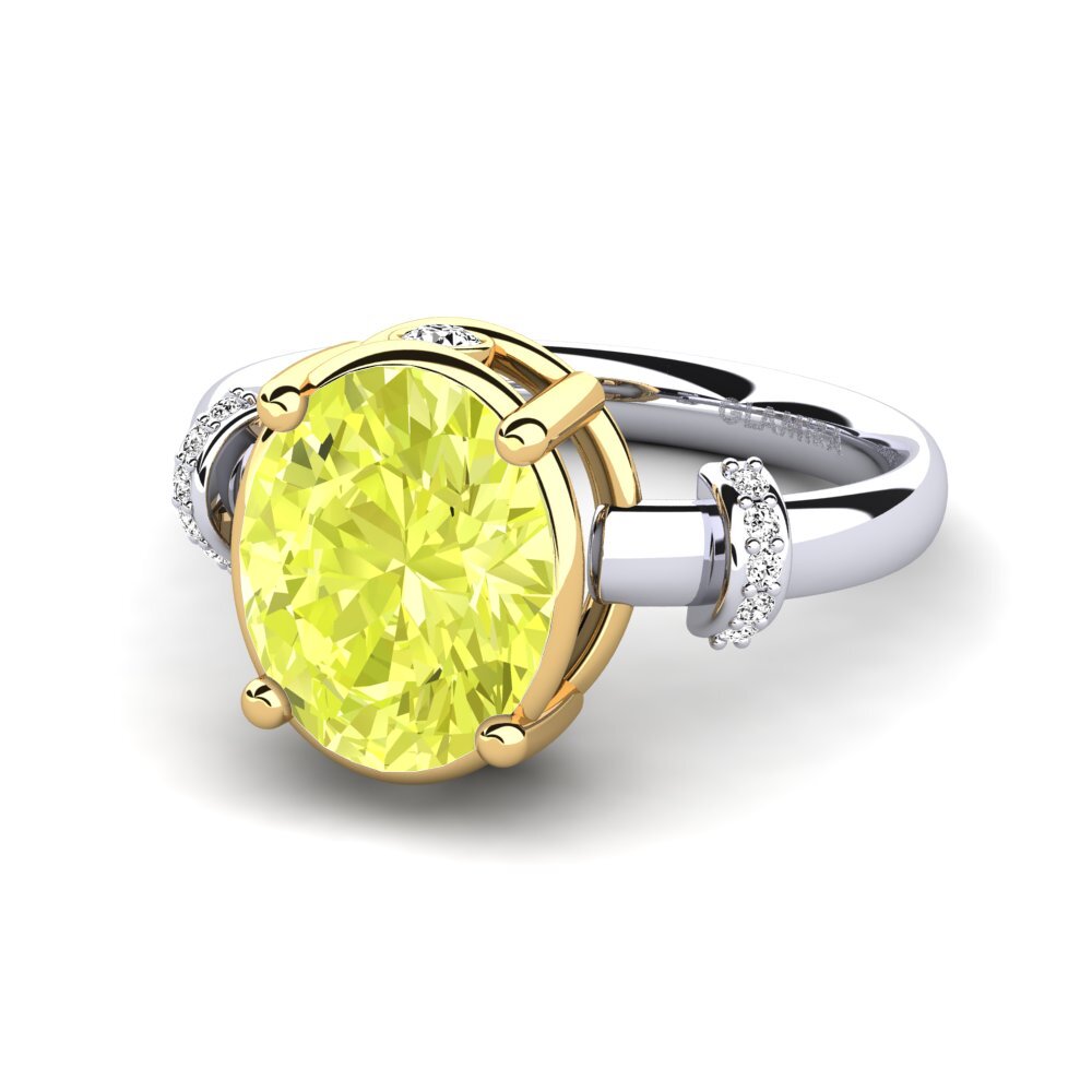 14k Oro Blanco & Amarillo Cuarzo Limón Anillo de compromiso Yudella