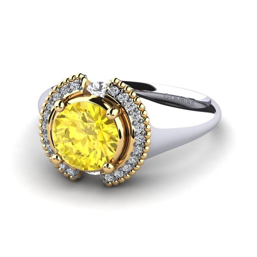 14k Oro Blanco & Amarillo Zafiro amarillo Anillo de compromiso Yuki