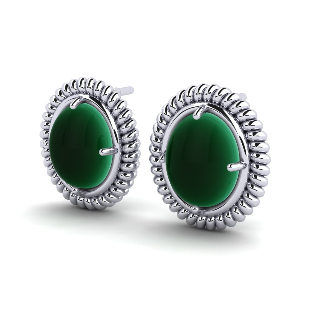Oro Bianco 375 Smeraldo Cabochon Orecchino da donna Zavia
