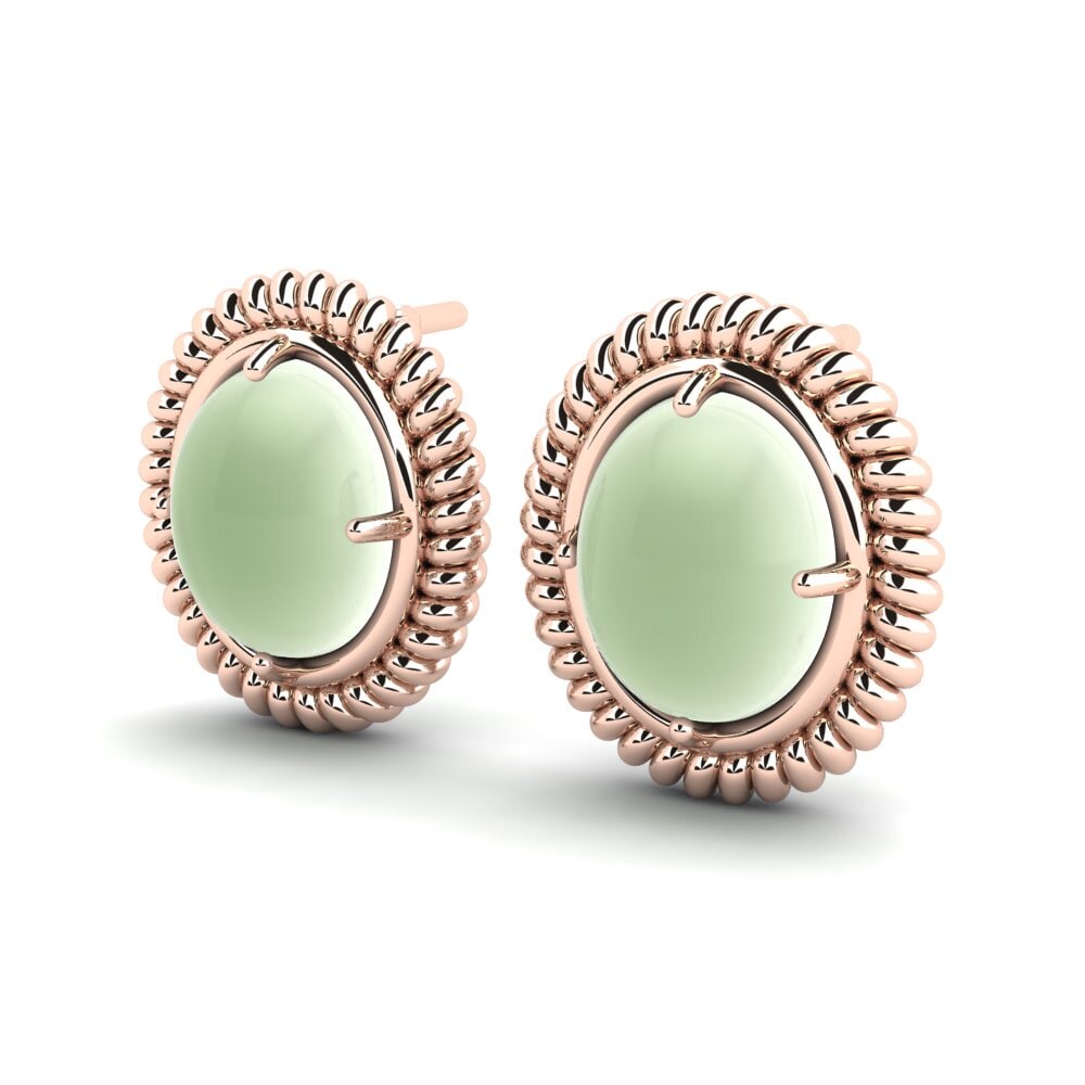 14ct Rose Gold Cabochon Green Amethyst Women's Earring Zavia