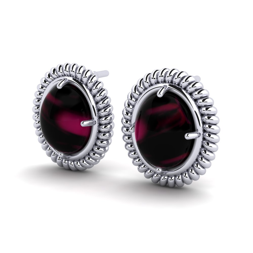 Oro Bianco 375 Granato Rodolite Cabochon Orecchino da donna Zavia