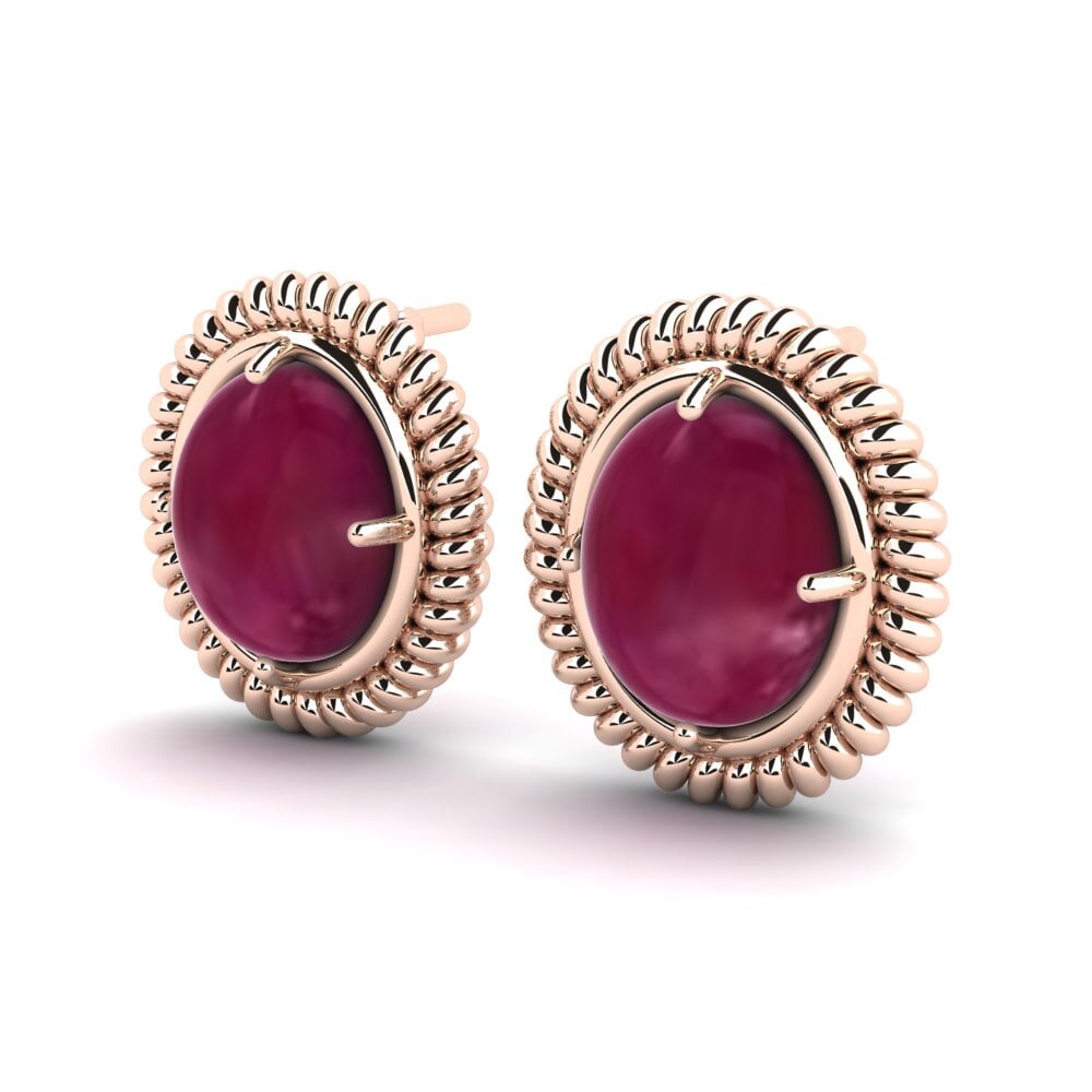 18k Oro Rosa Rubí Cabujón Pendiente de mujer Zavia