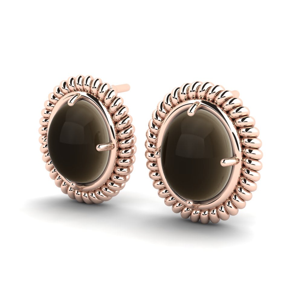 14ct Rose Gold Cabochon Smoky Topaz Women's Earring Zavia