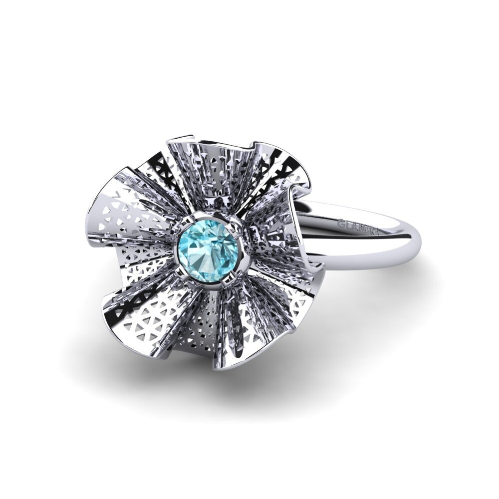 9k Oro Blanco Circón Azul Anillo de compromiso Zelma