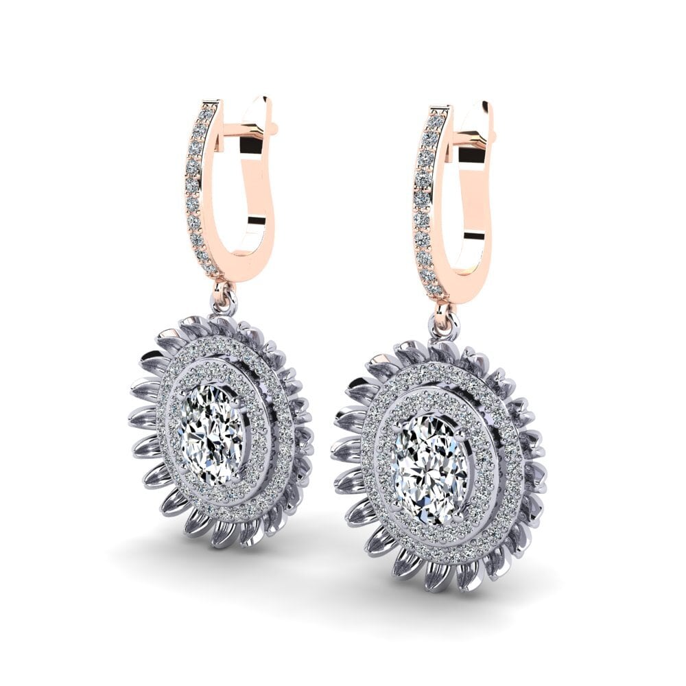 14k Oro Blanco & Rosa Ovalado Pendiente de mujer Zeman