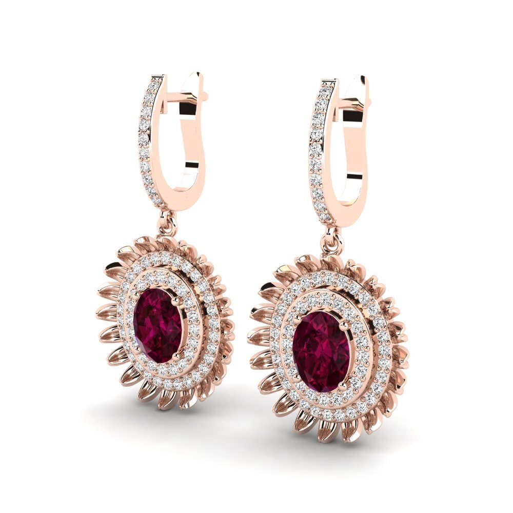 14k Oro Rosa Granate Rhodolite Pendiente de mujer Zeman