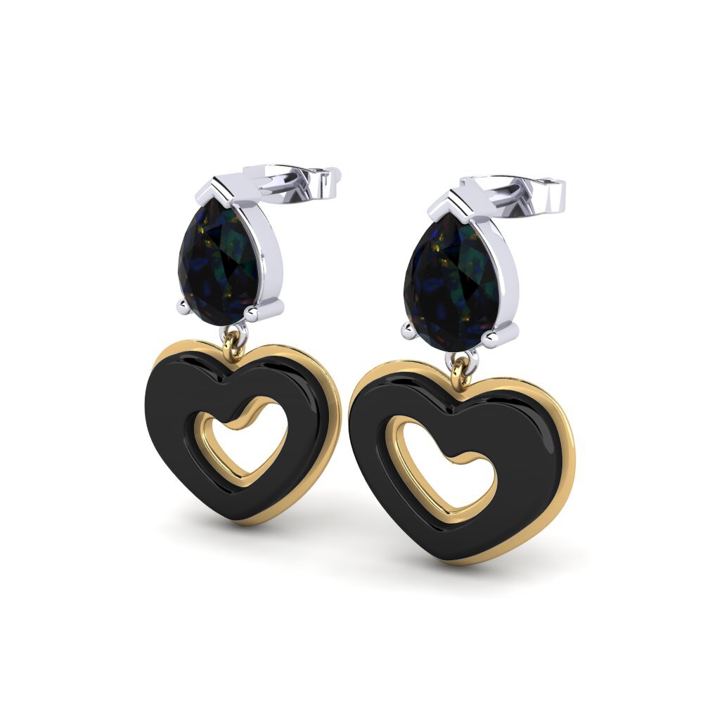 9k Oro Amarillo & Blanco Opalo Negro Pendiente de mujer Zerby