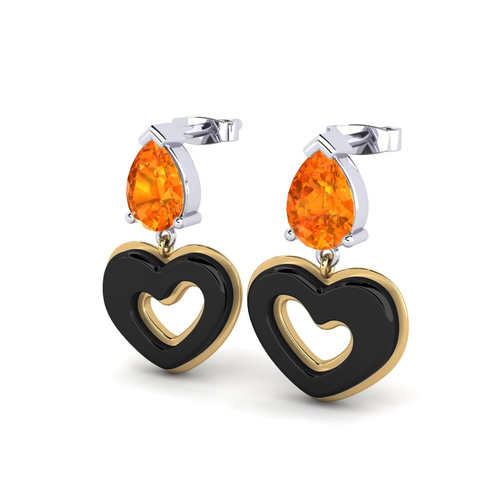 14k Oro Amarillo & Blanco Zafiro Naranja Pendiente de mujer Zerby