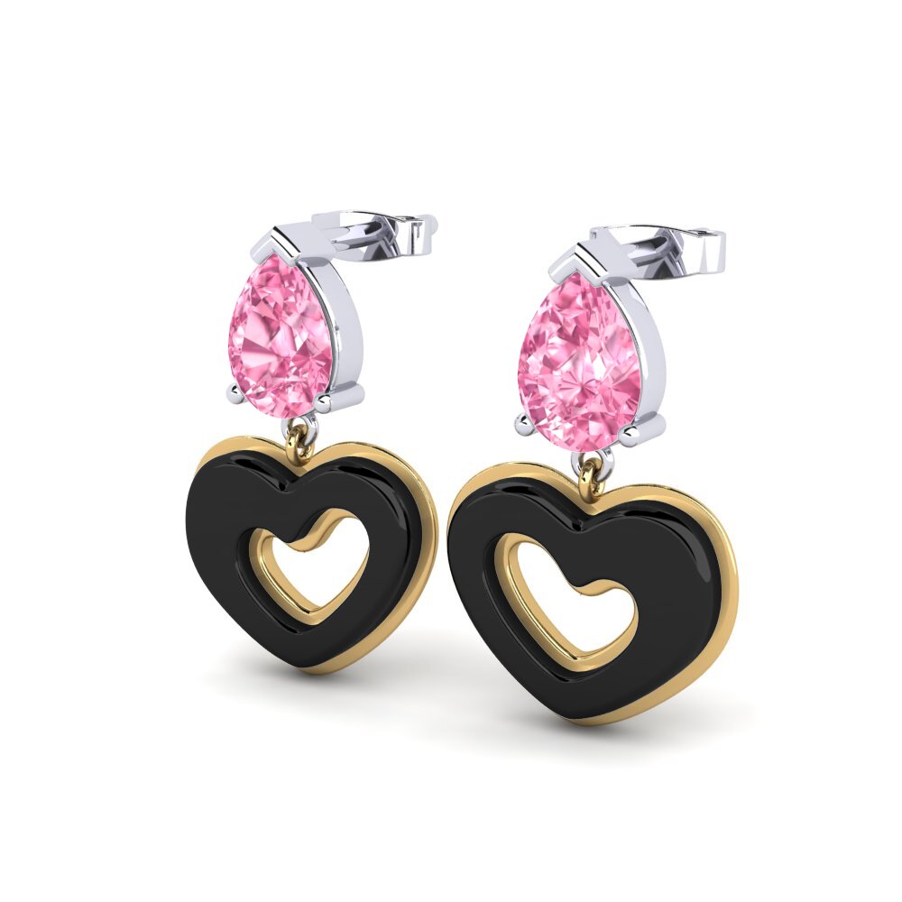 14k Oro Amarillo & Blanco Zafiro Rosado Pendiente de mujer Zerby
