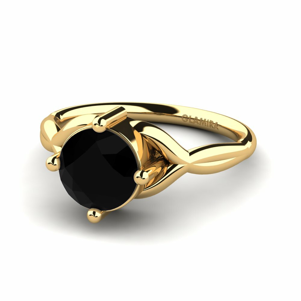 Design Solitaire Black Diamond 14k Yellow Gold Engagement Rings