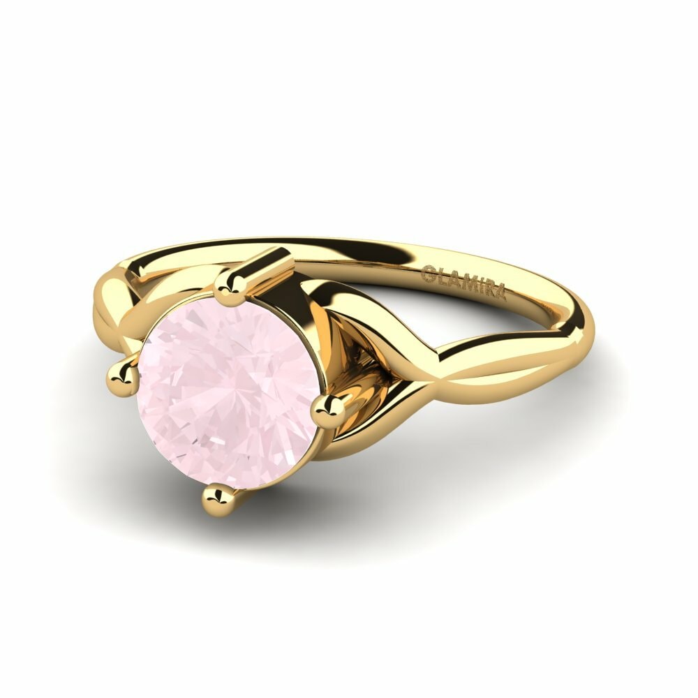 Design Solitaire Rose Quartz 14k Yellow Gold Engagement Rings