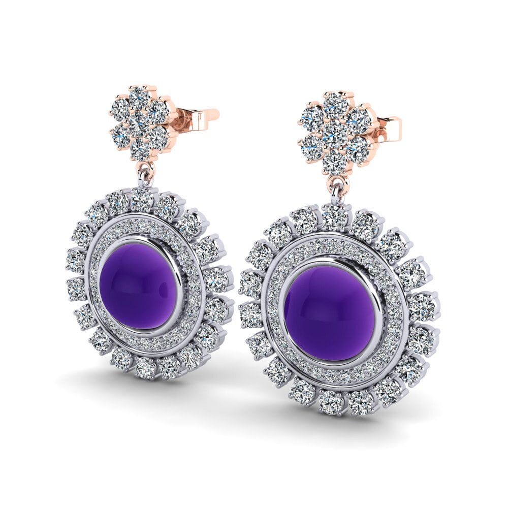 9k Oro Blanco & Rosa Amatista Cabujón Pendiente de mujer Ziva