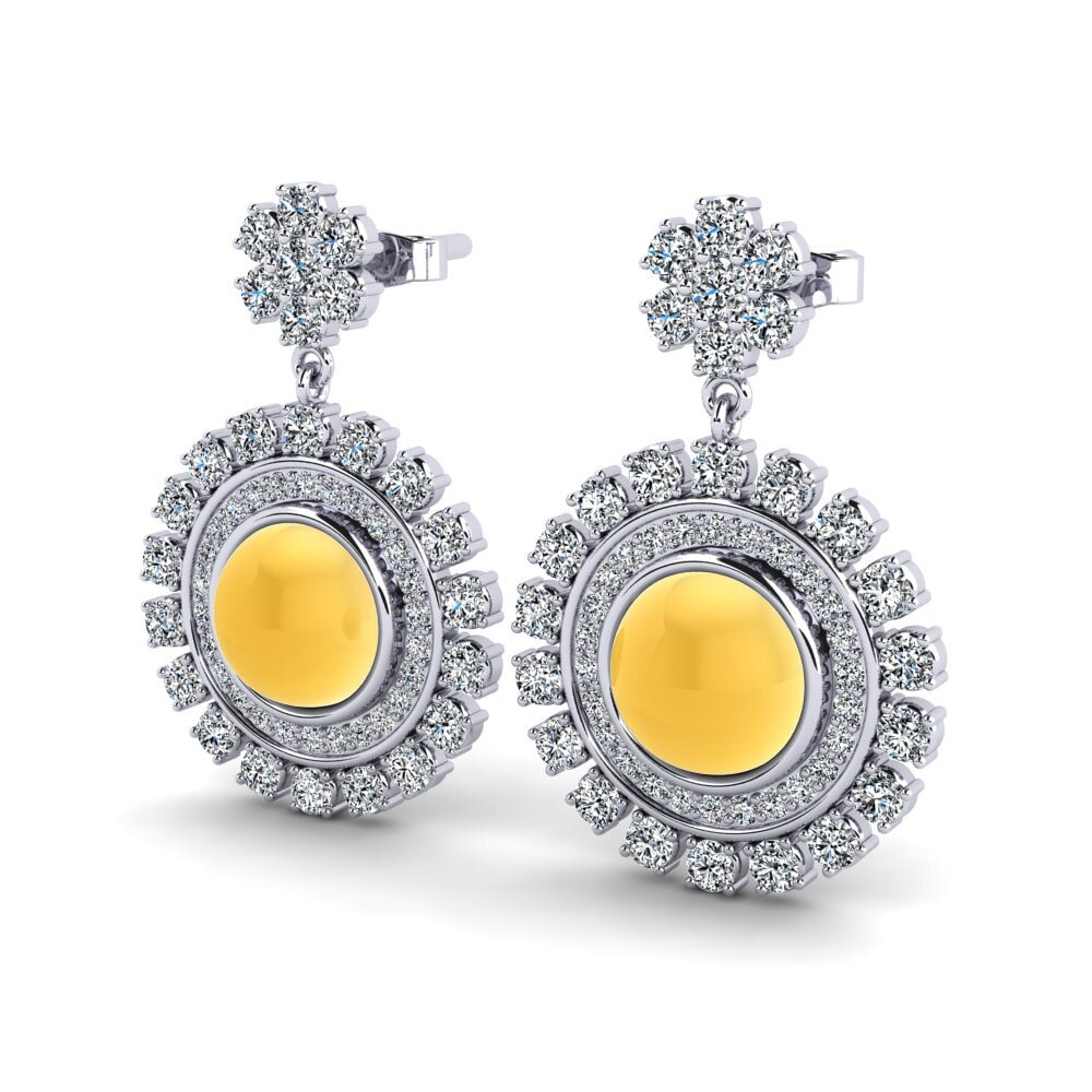 18k Oro Blanco Citrino Cabujón Pendiente de mujer Ziva