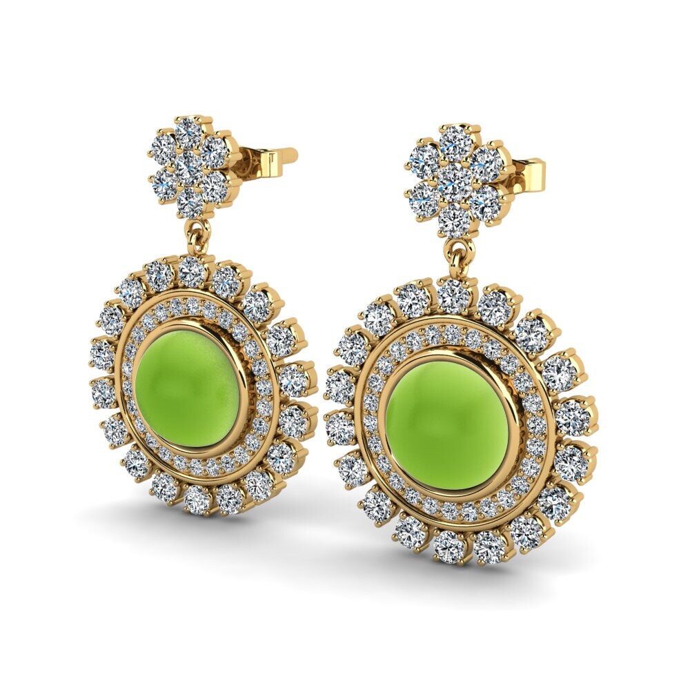 14k Oro Amarillo Peridoto Cabujón Pendiente de mujer Ziva