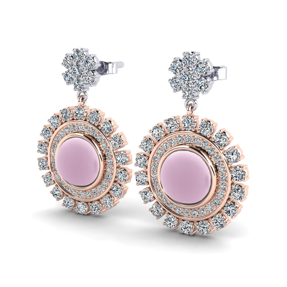 14ct Rose / White Gold Cabochon Round Women's Earring Ziva