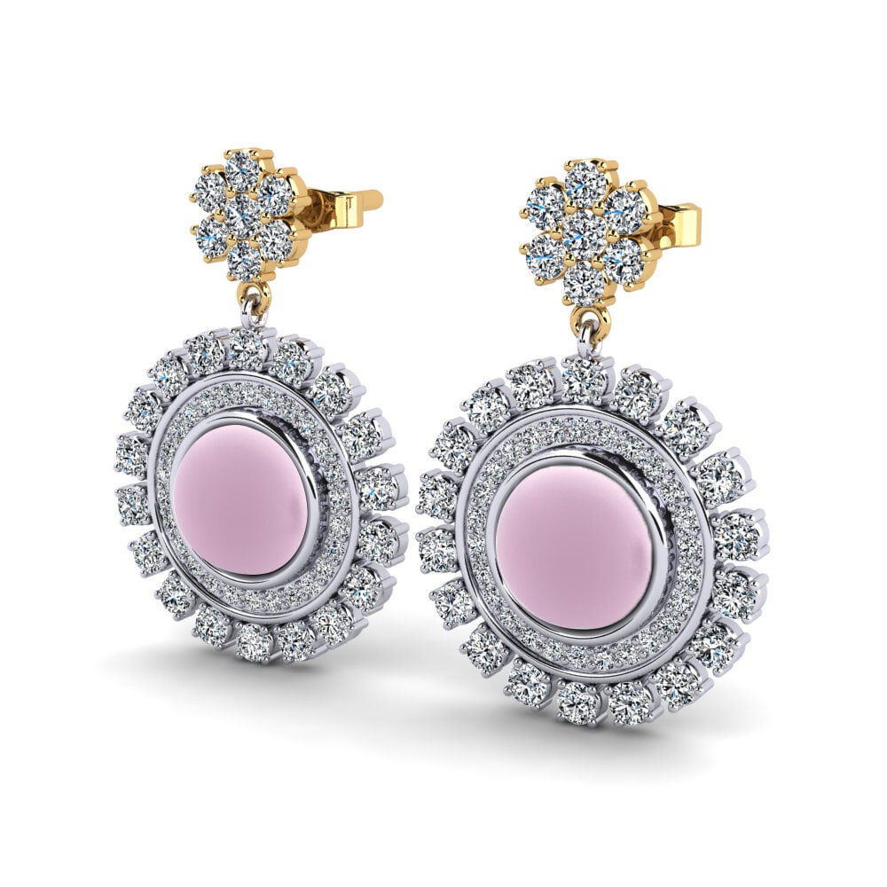 14ct White / Yellow Gold Cabochon Round Women's Earring Ziva