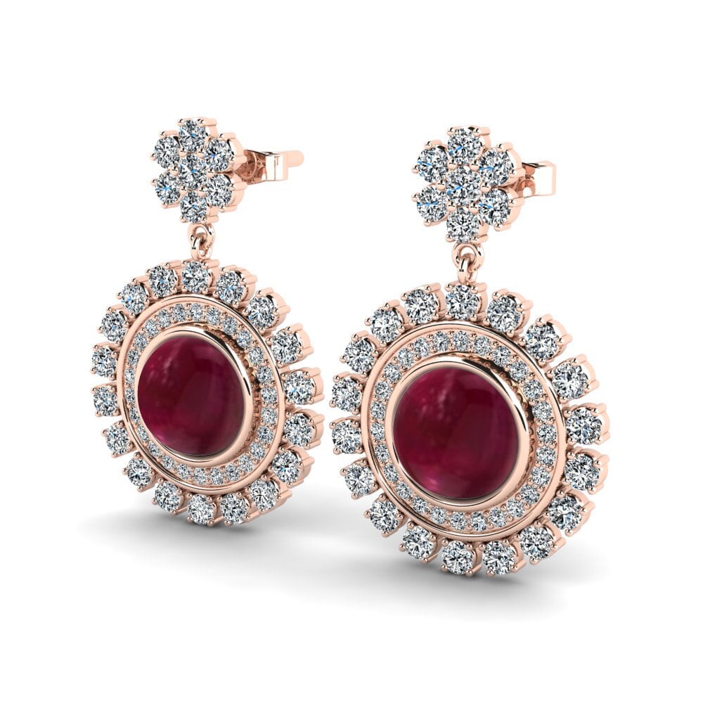 18k Oro Rosa Rubí Cabujón Pendiente de mujer Ziva