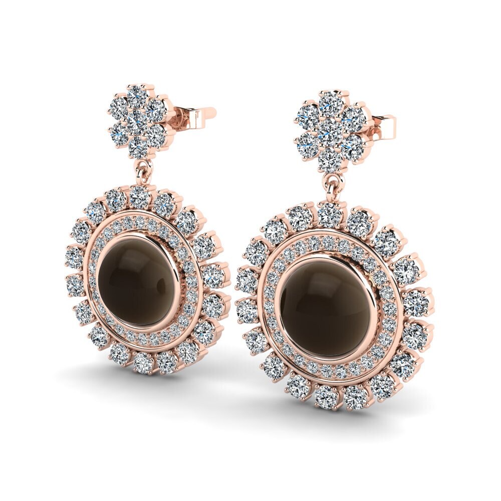 14ct Rose Gold Cabochon Smoky Topaz Women's Earring Ziva