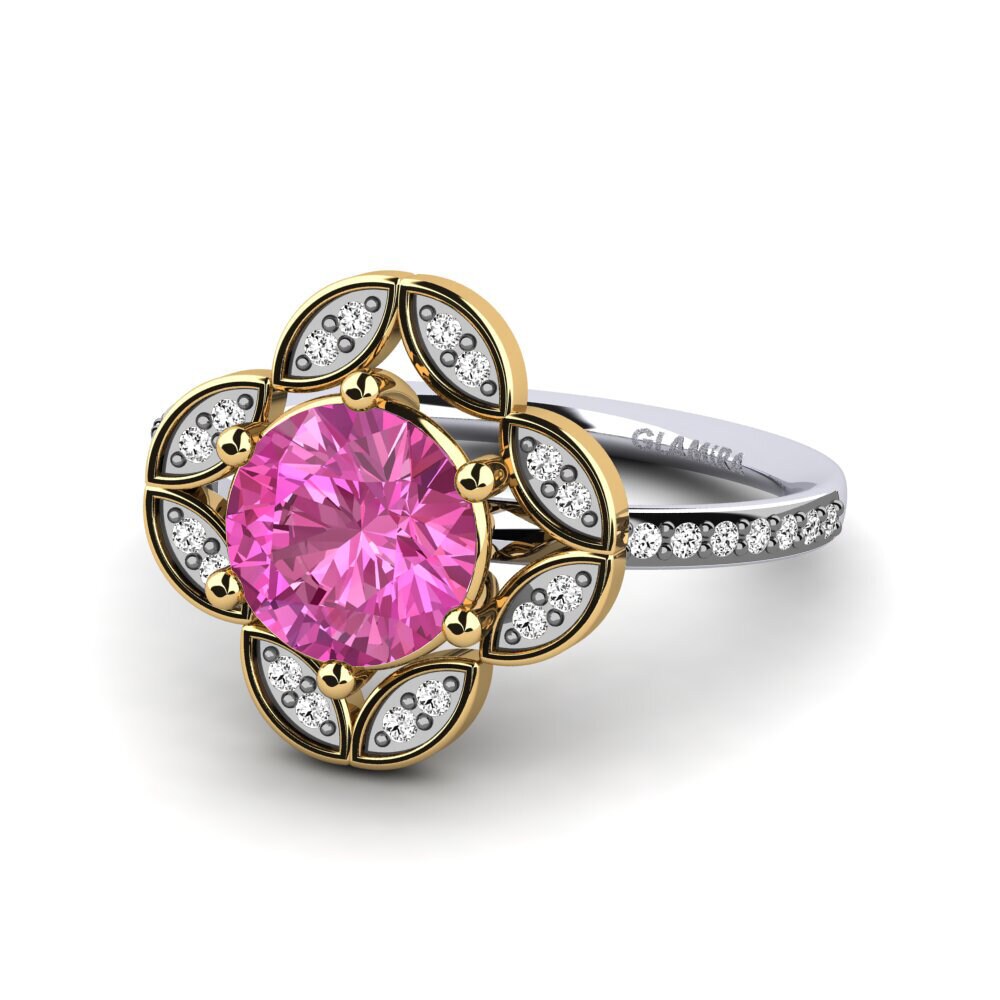 14k Oro Blanco & Amarillo Topacio Rosa Anillo de compromiso Zofia
