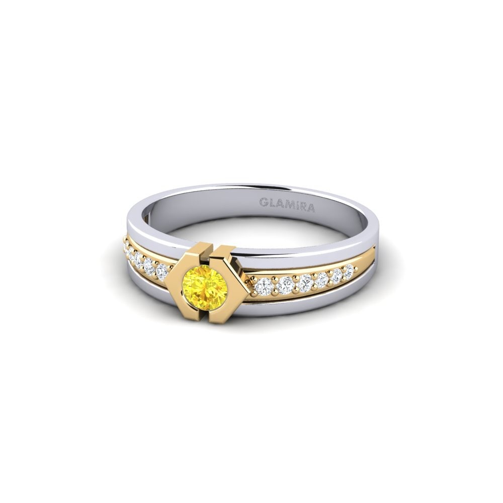 14k Oro Blanco & Amarillo Zafiro amarillo Anillo de compromiso Zouyoor