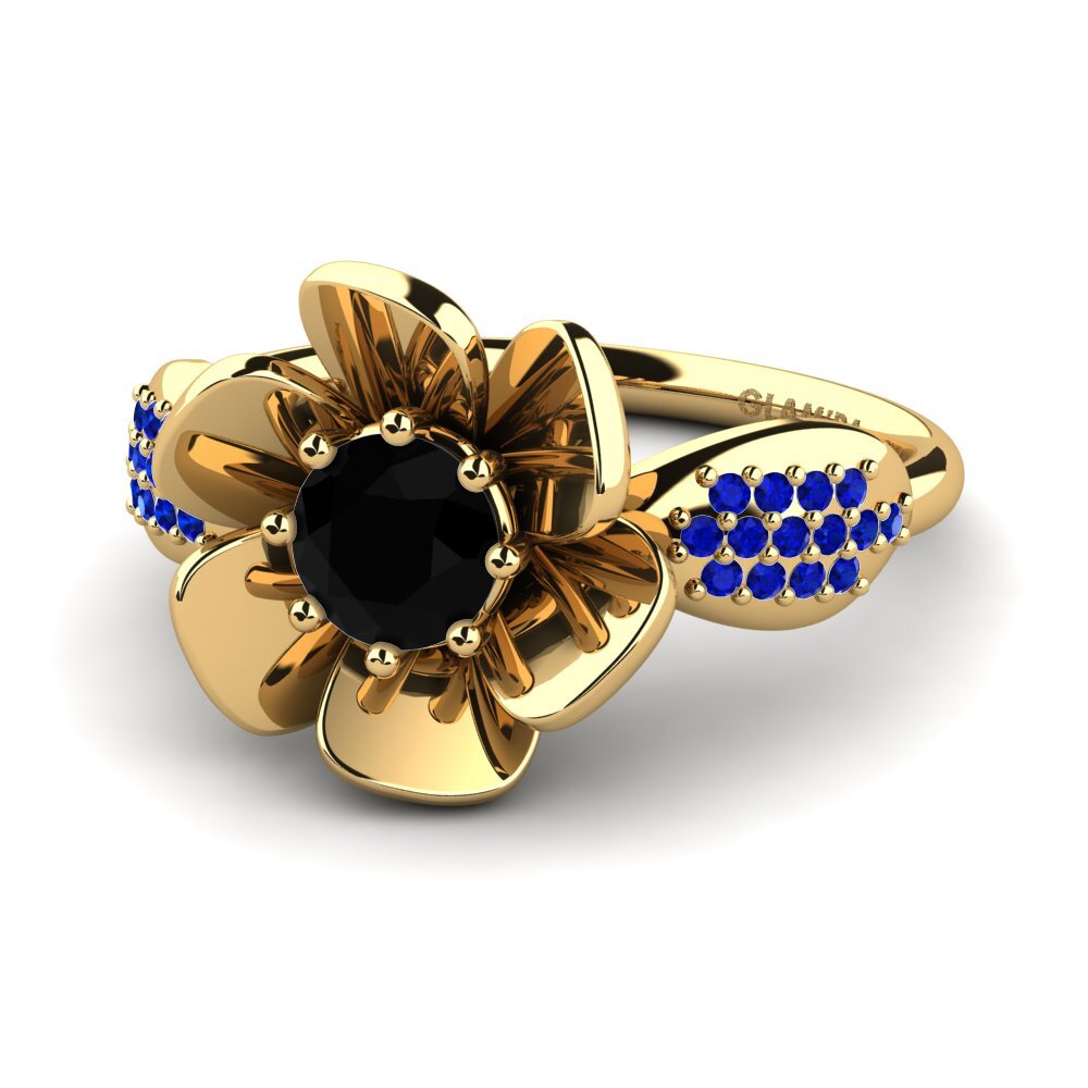 14ct Yellow Gold Black Diamond Ring Zurielys