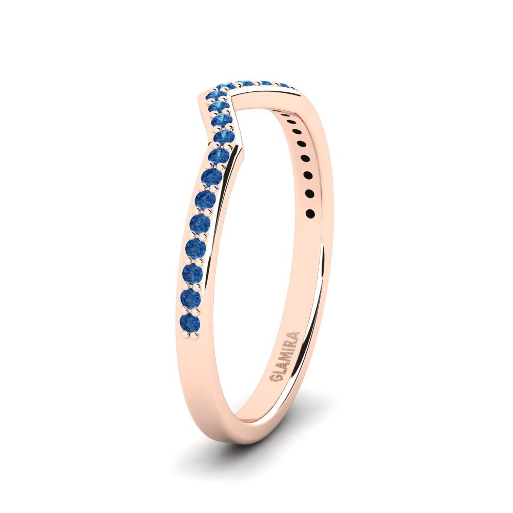 Alliances pour femmes Or rose 14k Zircone Bleu Foncé Shaped