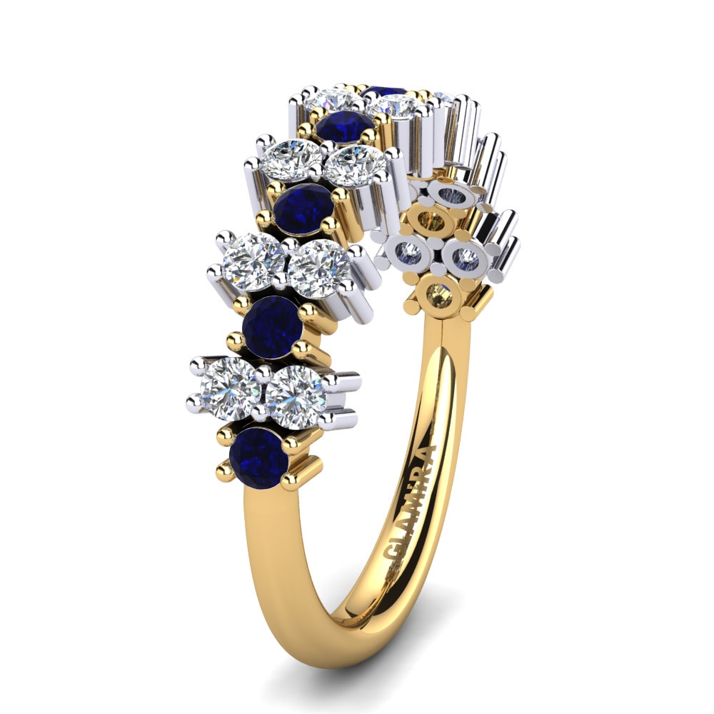 Alliances pour femmes Or Jaune & Blanc 14k Zircone Bleu Foncé Éternité