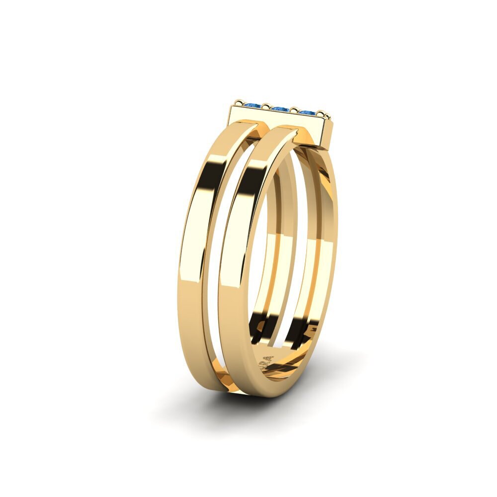 Alliances pour femmes Or Jaune 14k Zircone Bleu Foncé Mode