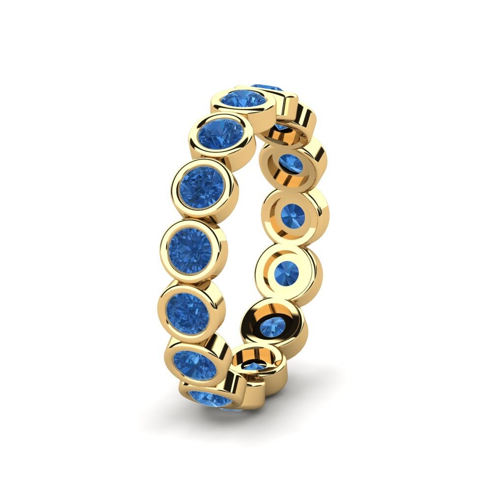 Alliances pour femmes Or Jaune 14k Zircone Bleu Foncé Éternité