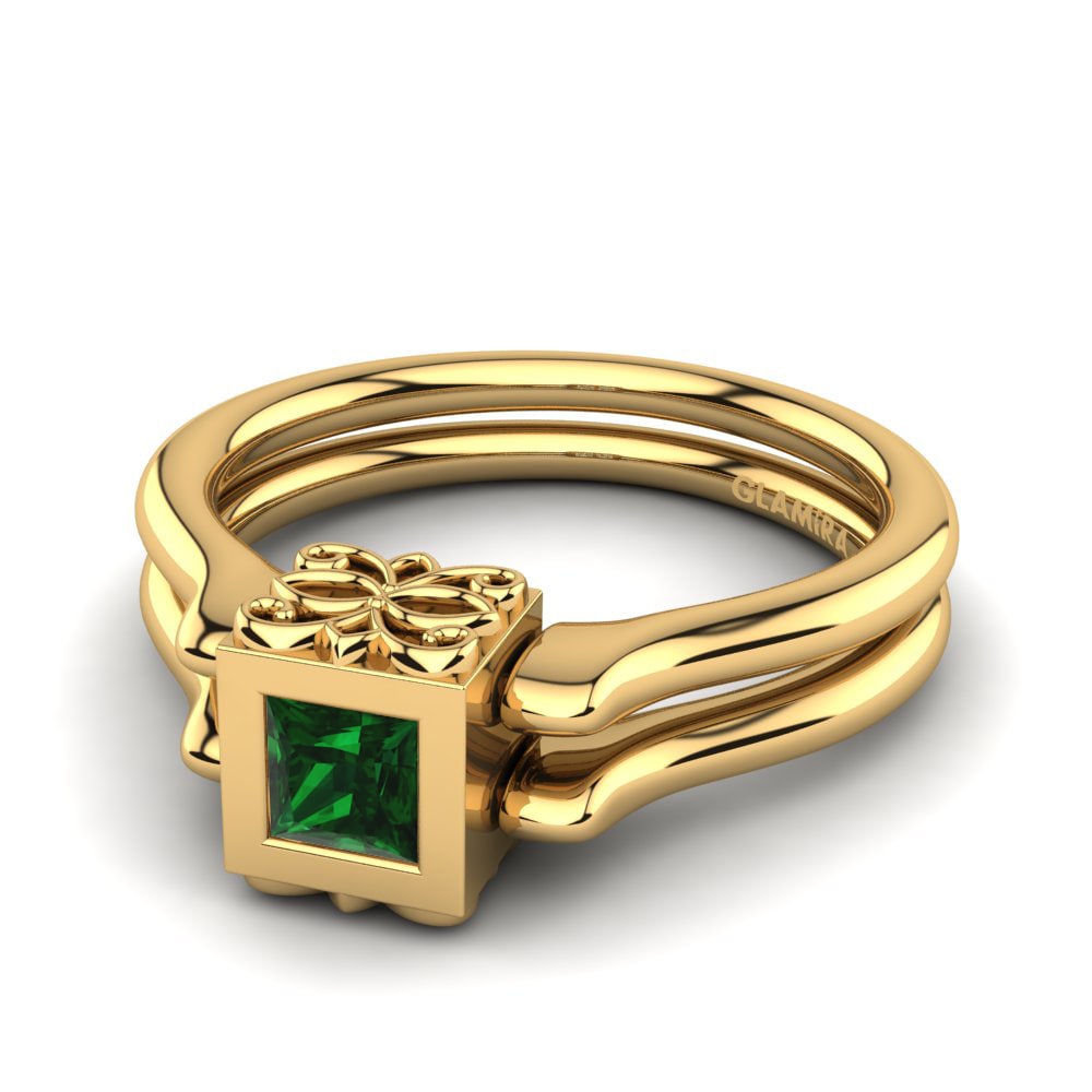 Bagues Or Jaune 18k Zircone Vert Double