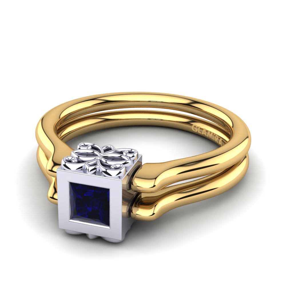 Bagues Or Jaune & Blanc 18k Zircone Bleu Foncé Double