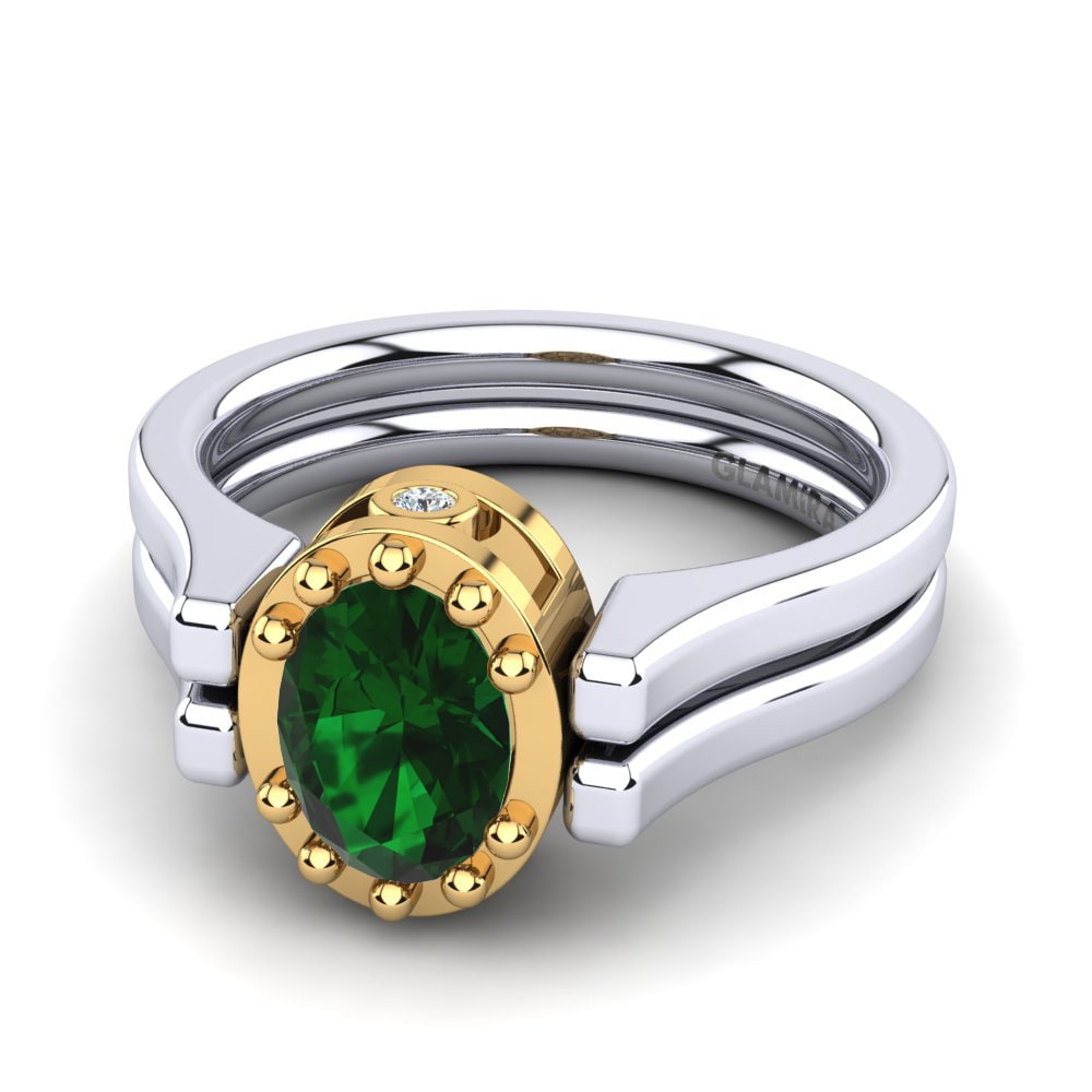 Bagues Or Blanc & Jaune 18k Émeraude (créée en laboratoire) Double
