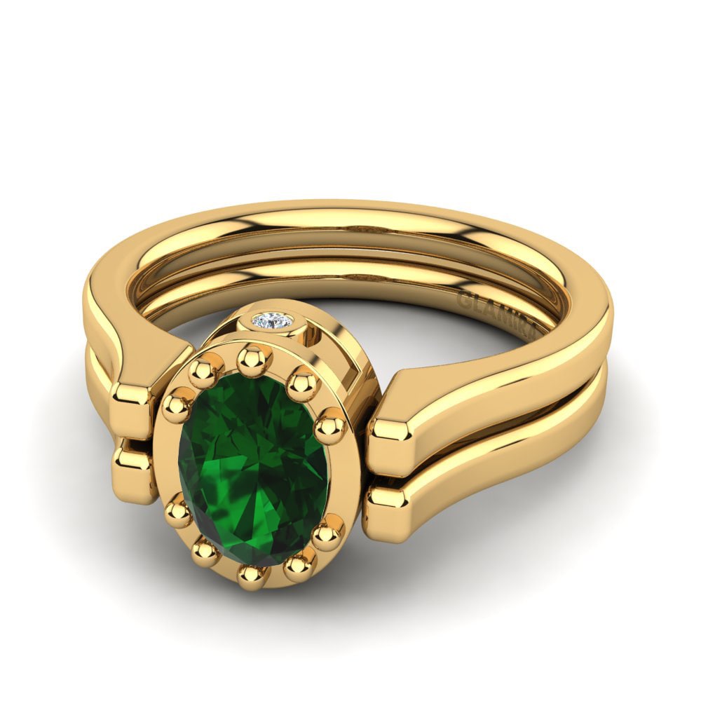 Bagues Or Jaune 18k Émeraude (créée en laboratoire) Double
