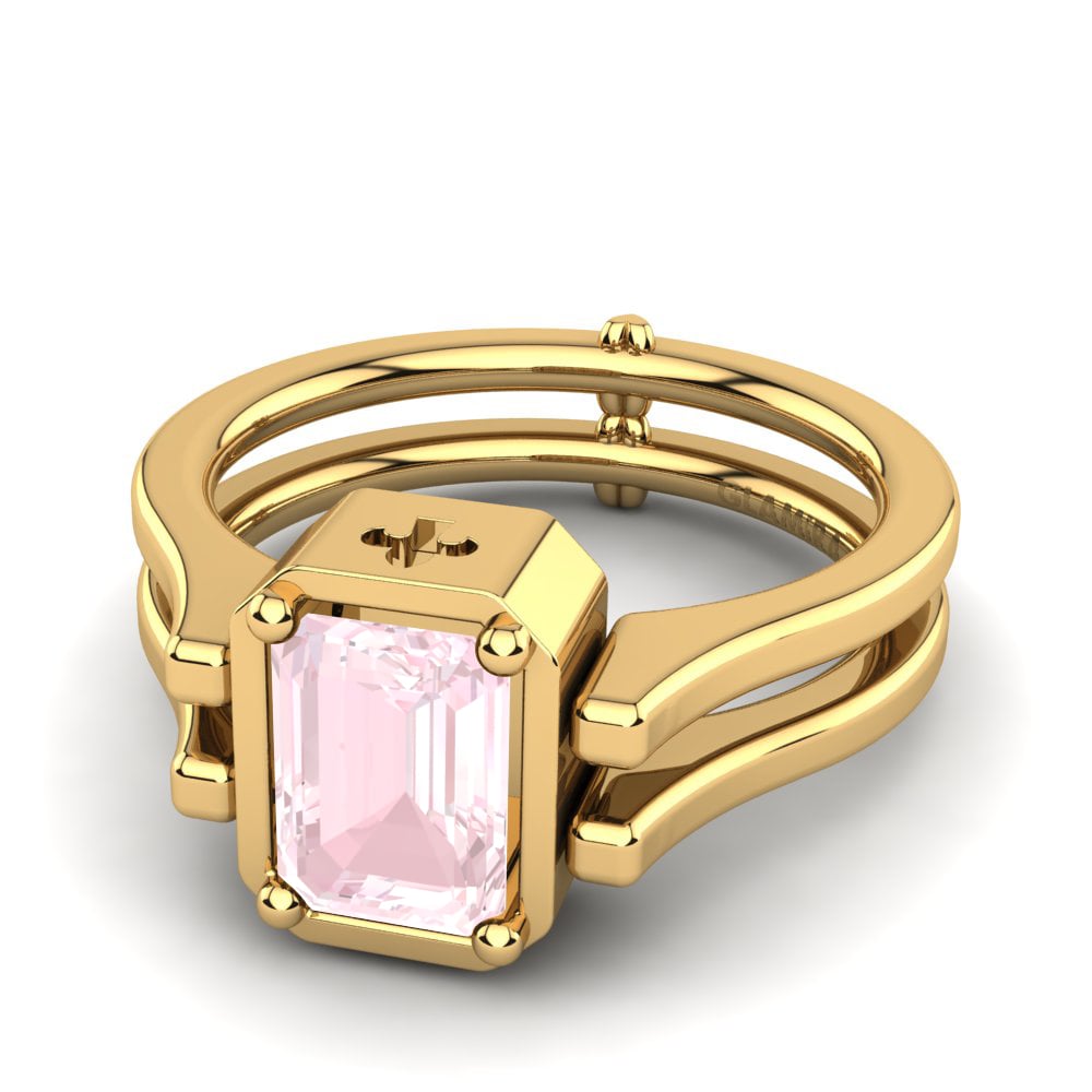Bagues Or Jaune 18k Quartz Rose Double