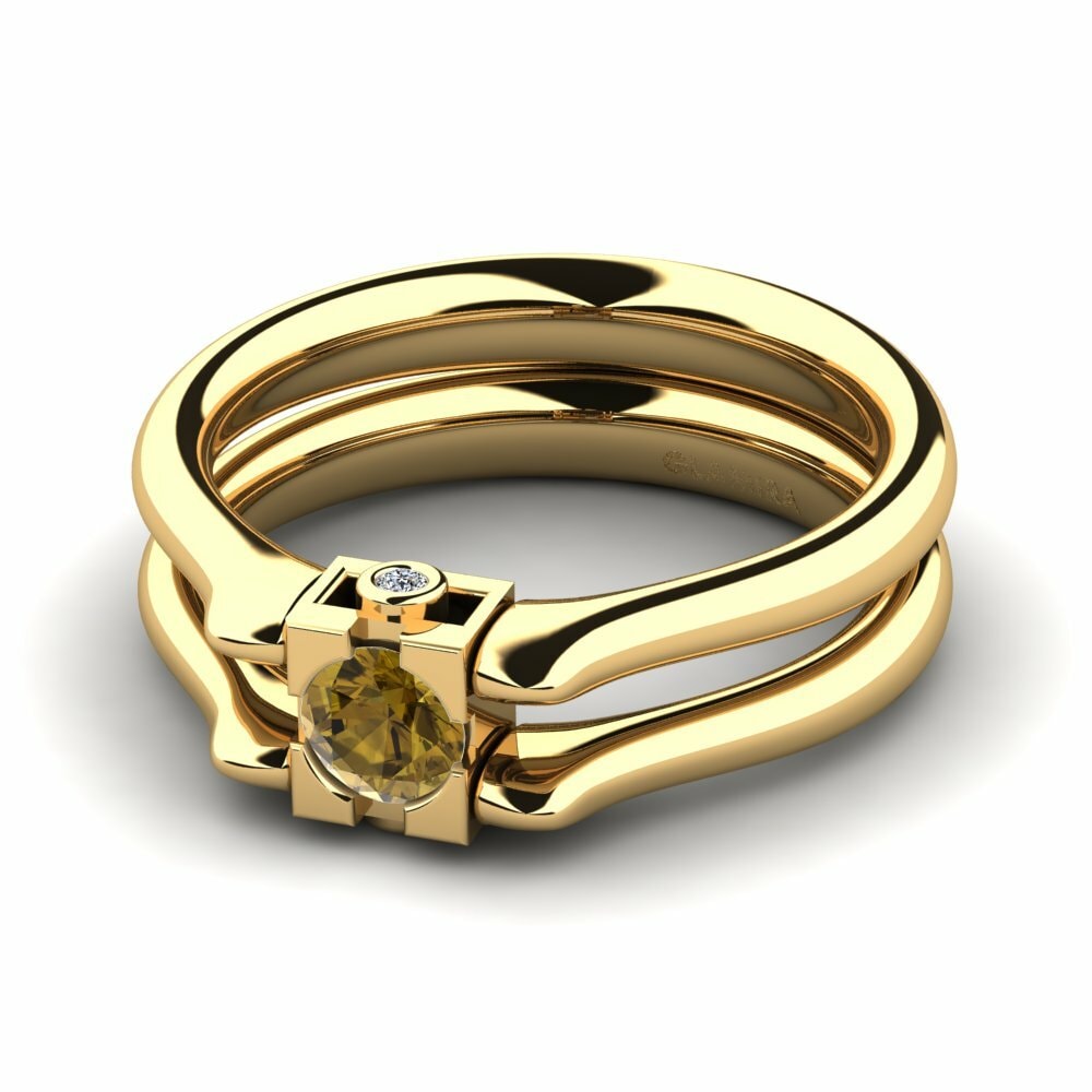 Bagues Or Jaune 18k Zircon Brun Double
