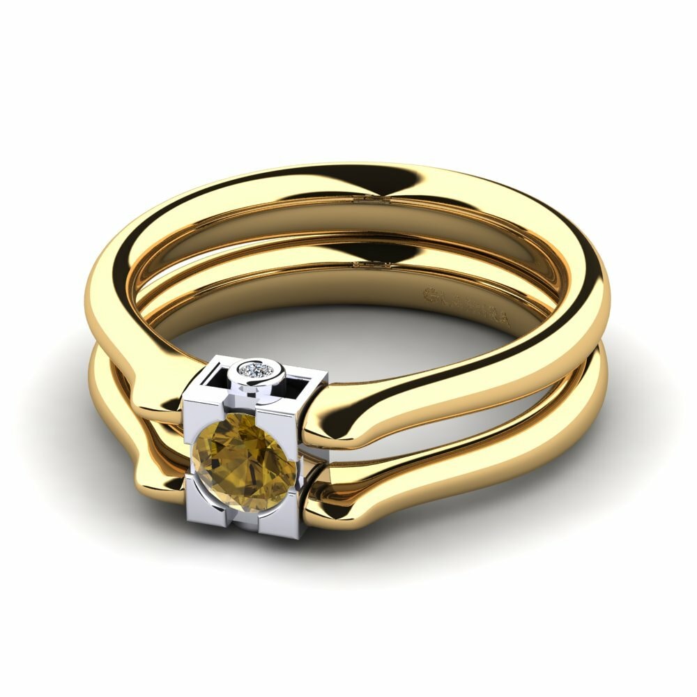 Dual Use Brown Zircon 14k Yellow & White Gold Engagement Rings