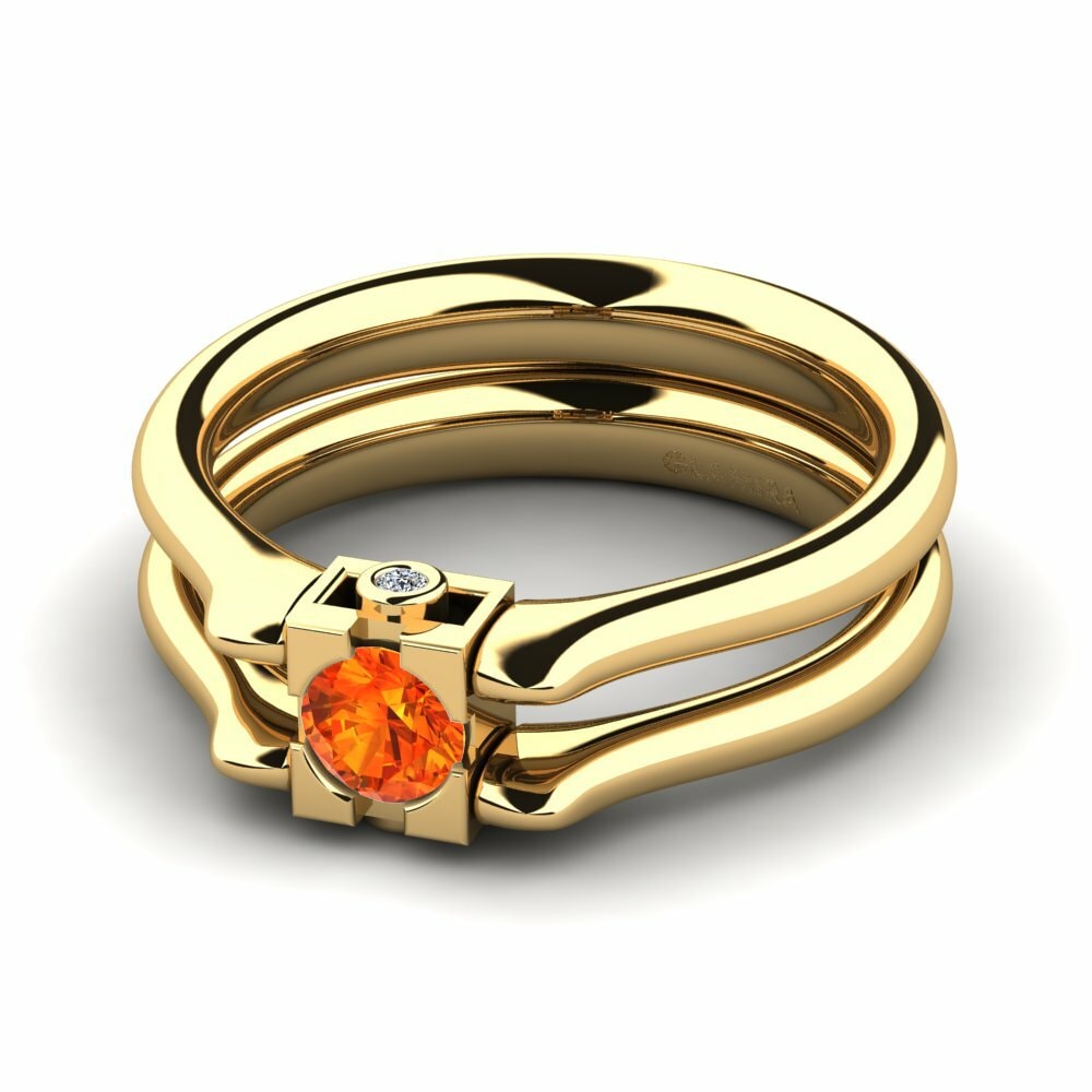 Bagues Or Jaune 18k Saphir orange Double