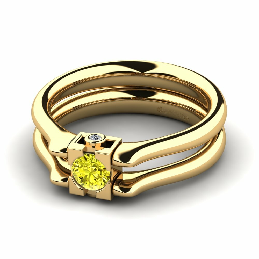Bagues Or Jaune 18k Diamant Jaune Double